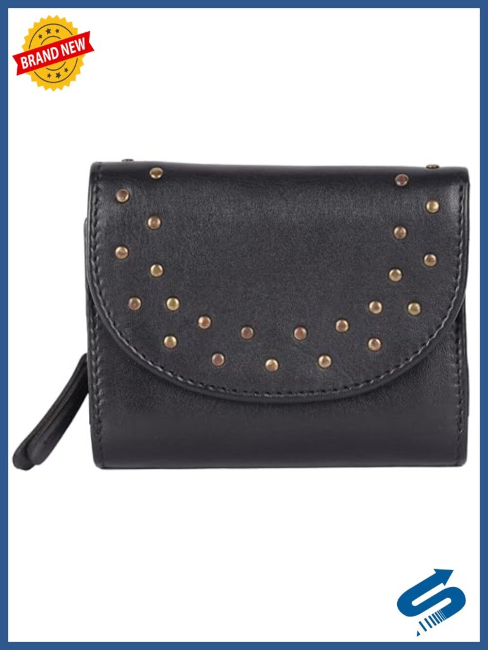 Genuine Leather Trifold Wallet with Studded Design – Zipper Coin Purse & Card